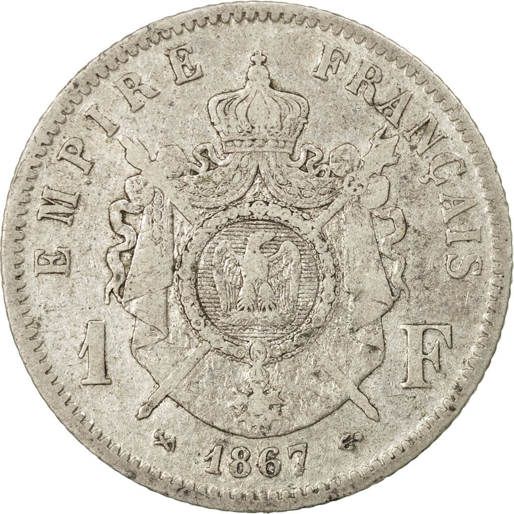 Coin, France, Napoleon III, Napoléon III, Franc, 1867, Bordeaux, F(12-15)