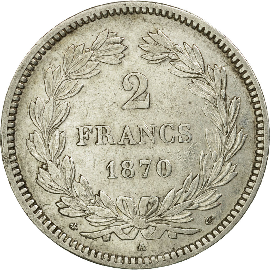 Moneda, Francia, Cérès, 2 Francs, 1870, Paris, MBC+, Plata, KM:816.1