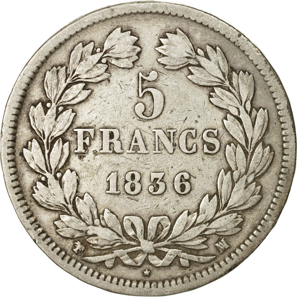 Coin, France, Louis-Philippe, 5 Francs, 1836, Marseille, VF(30-35), Silver