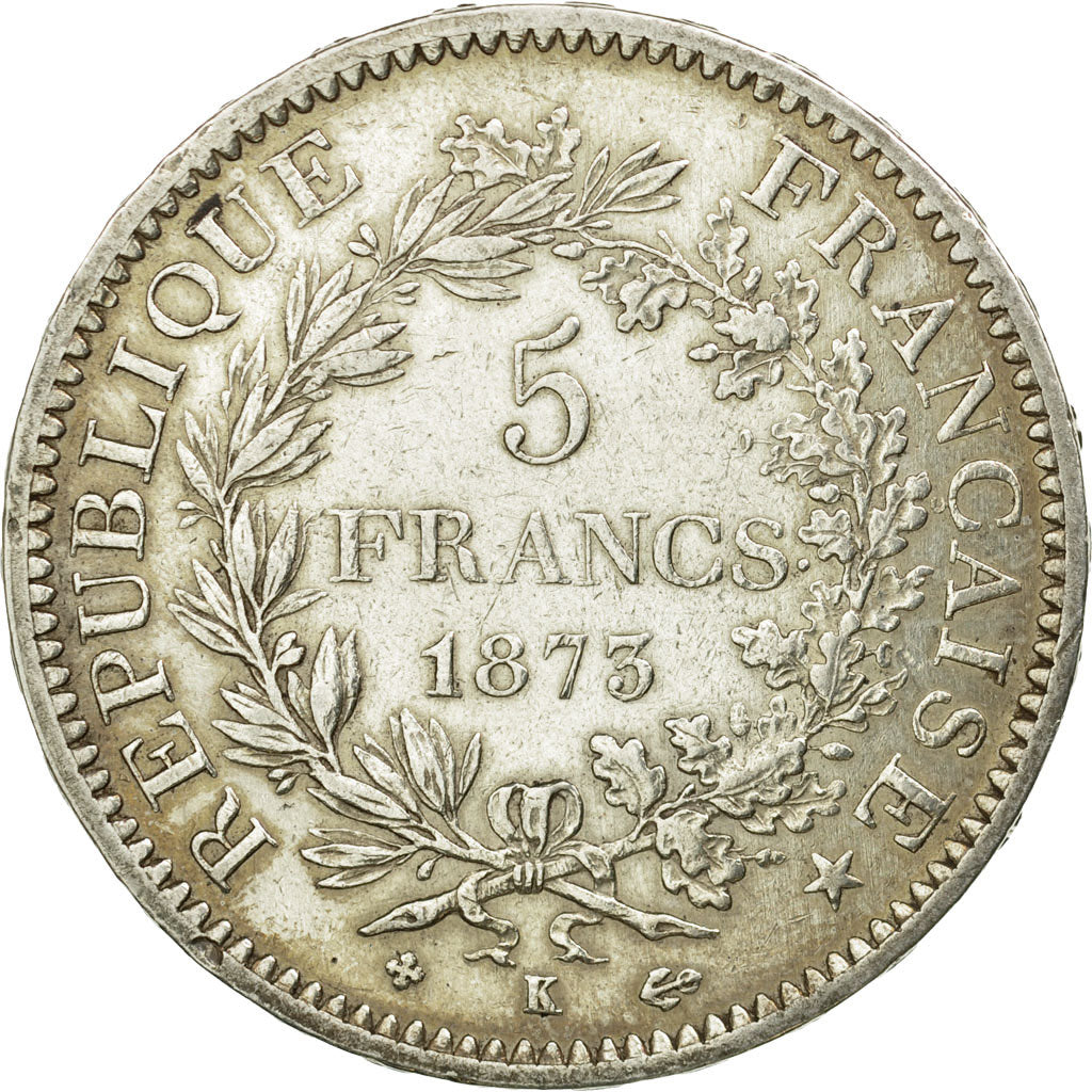Coin, France, Hercule, 5 Francs, 1873, Bordeaux, EF(40-45), Silver, KM:820.2
