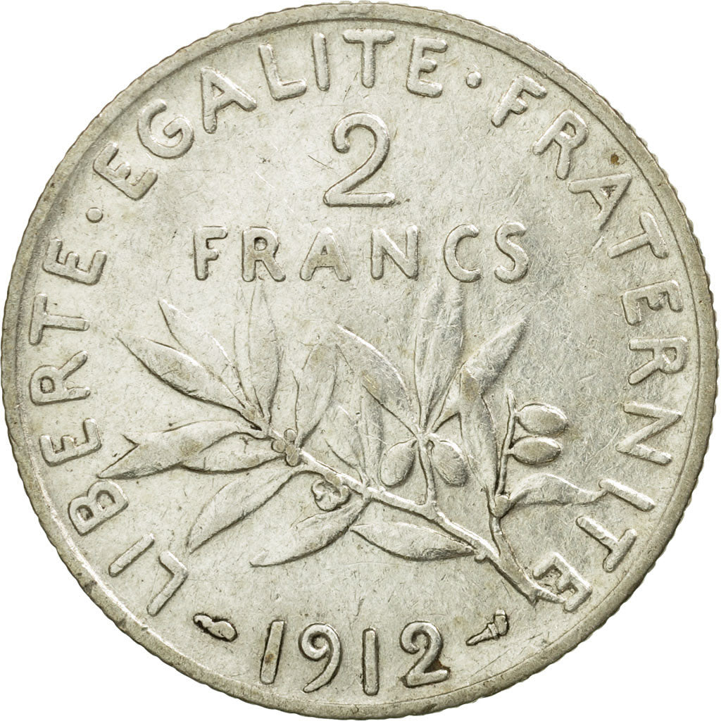Coin, France, Semeuse, 2 Francs, 1912, Paris, AU(50-53), Silver, KM:845.1