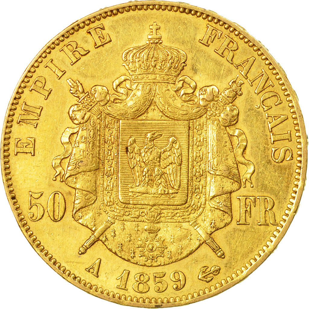 Coin, France, Napoleon III, 50 Francs, 1859, Paris, AU(50-53), Gold