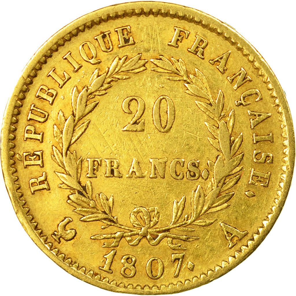 Moneda, Francia, Napoléon I, 20 Francs, 1807, Paris, MBC+, Oro, KM:A687.1