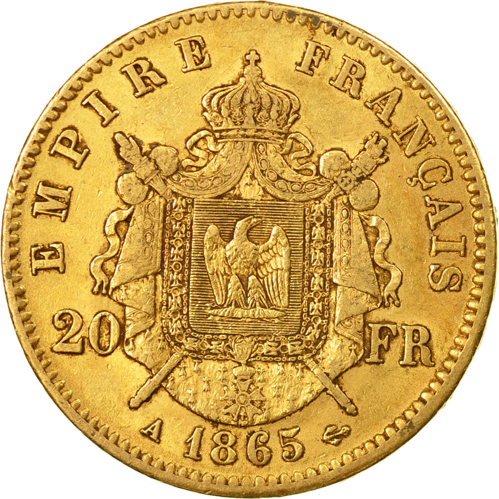Coin, France, Napoleon III, 20 Francs, 1865, Paris, EF(40-45), Gold