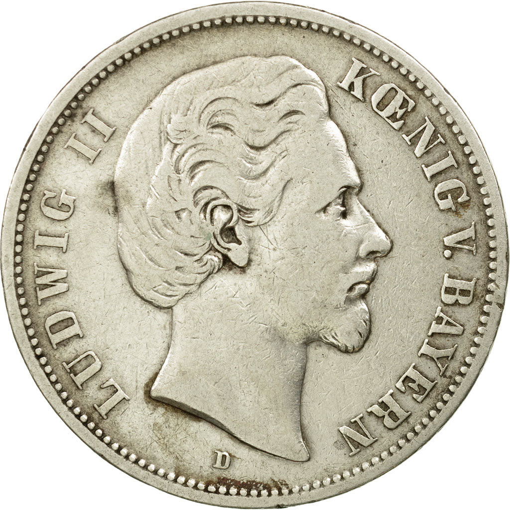 Moneta, Stati tedeschi, BAVARIA, Ludwig II, 5 Mark, 1875, Munich, MB+, Argento