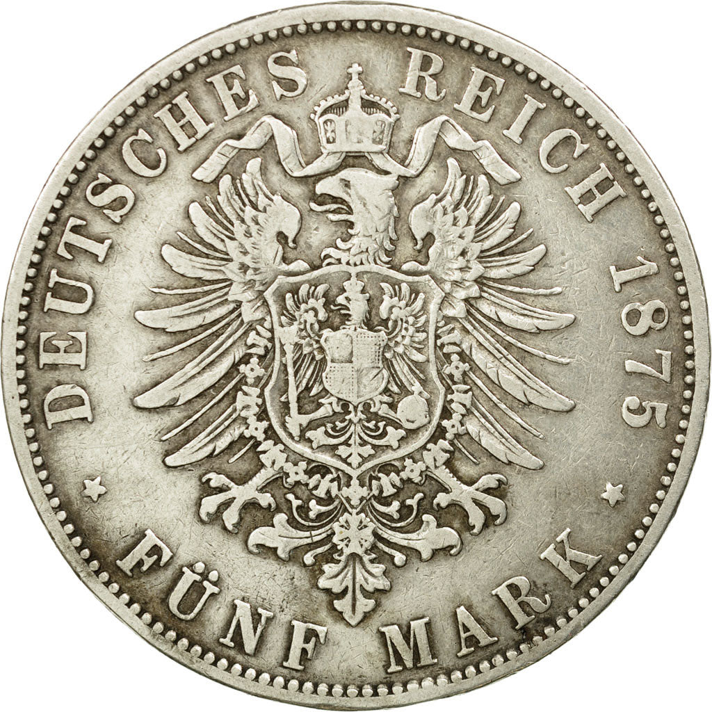 Moneta, Stati tedeschi, BAVARIA, Ludwig II, 5 Mark, 1875, Munich, MB+, Argento