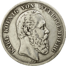 Coin, German States, WURTTEMBERG, Karl I, 5 Mark, 1876, Freudenstadt, VF(30-35)