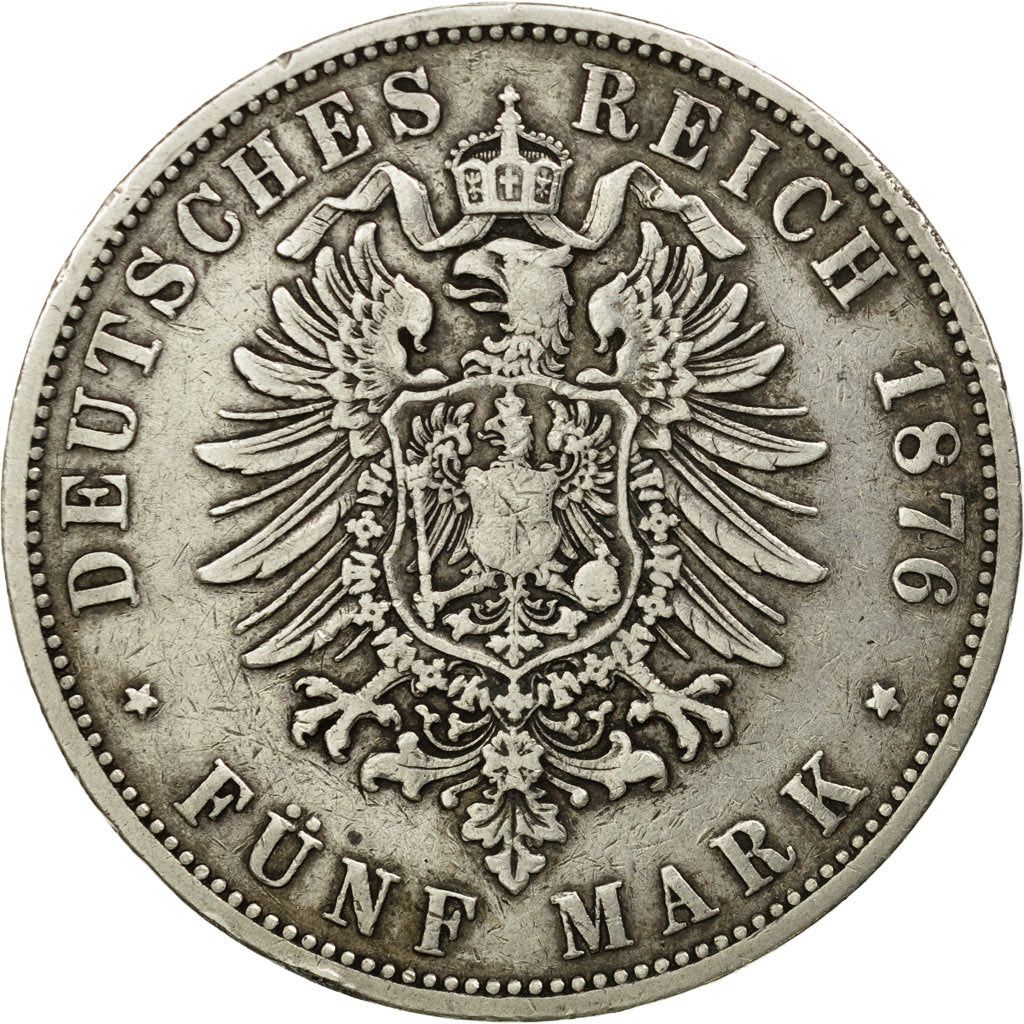 Coin, German States, WURTTEMBERG, Karl I, 5 Mark, 1876, Freudenstadt, VF(30-35)