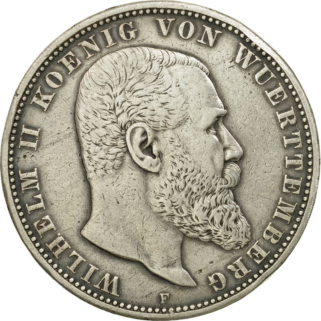 Coin, German States, WURTTEMBERG, Wilhelm II, 5 Mark, 1907, Freudenstadt