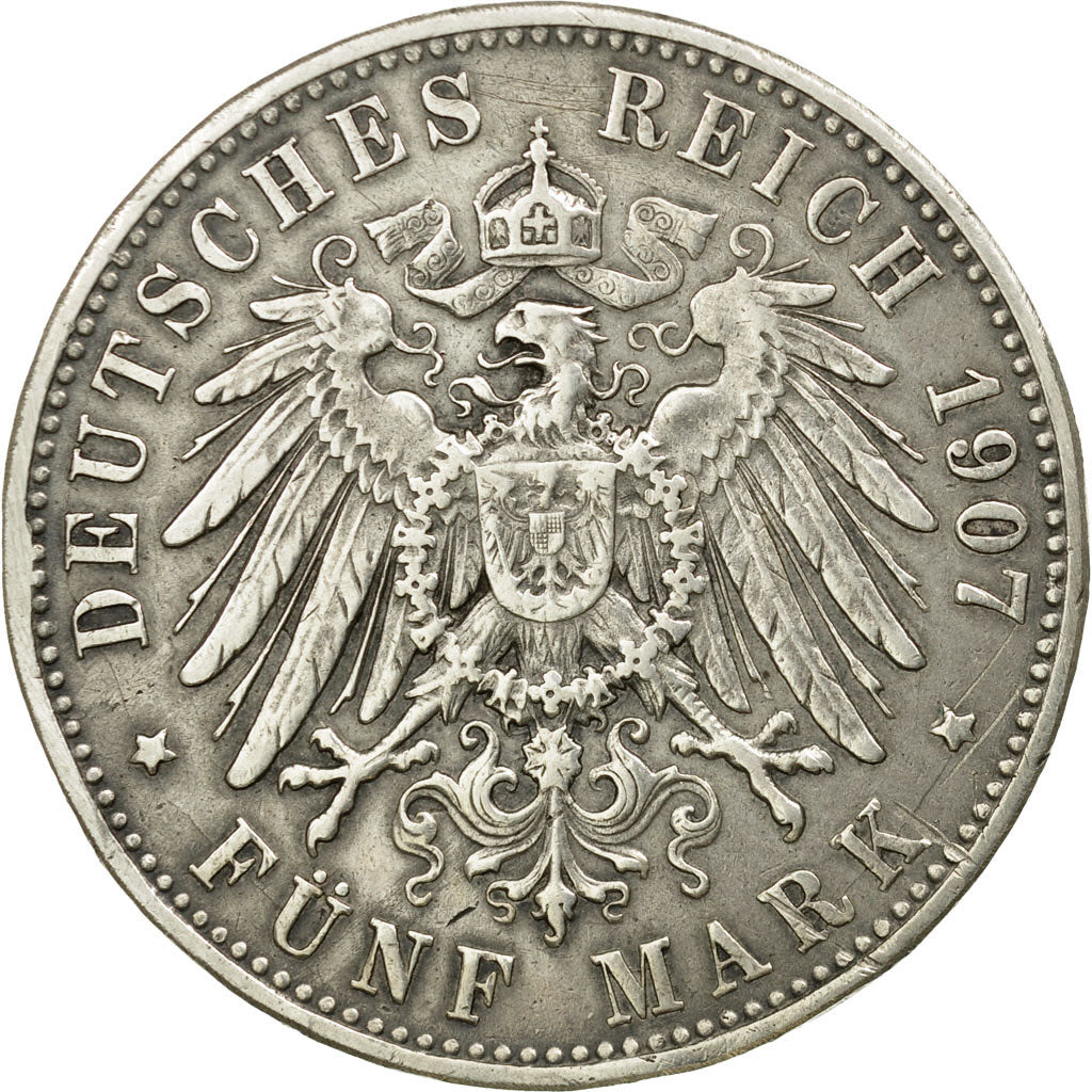 Coin, German States, WURTTEMBERG, Wilhelm II, 5 Mark, 1907, Freudenstadt