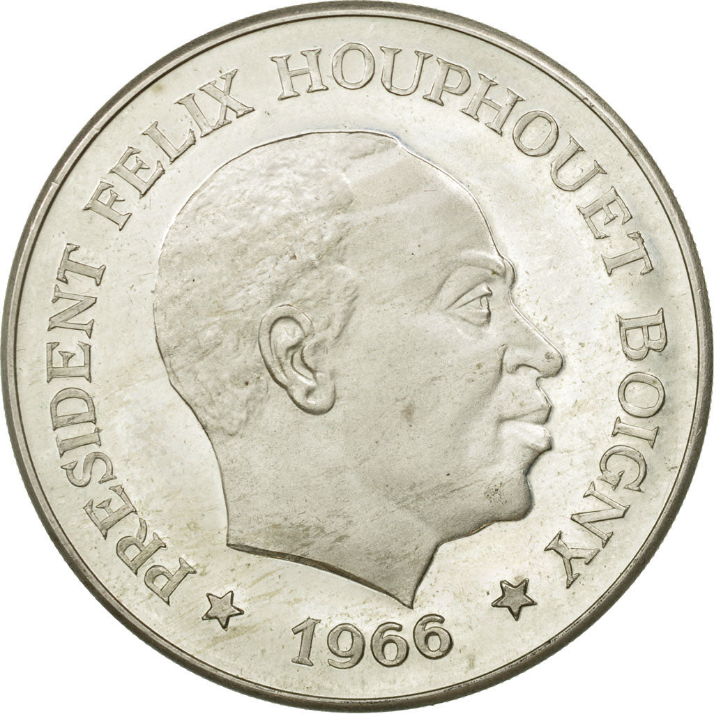 Coin, Ivory Coast, Félix Houphouet, 10 Francs, 1966, MS(63), Silver, KM:1
