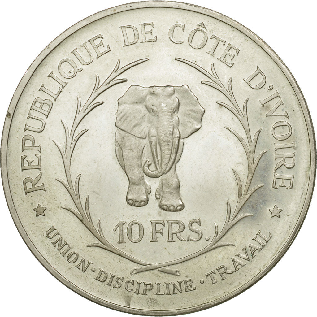 Coin, Ivory Coast, Félix Houphouet, 10 Francs, 1966, MS(63), Silver, KM:1