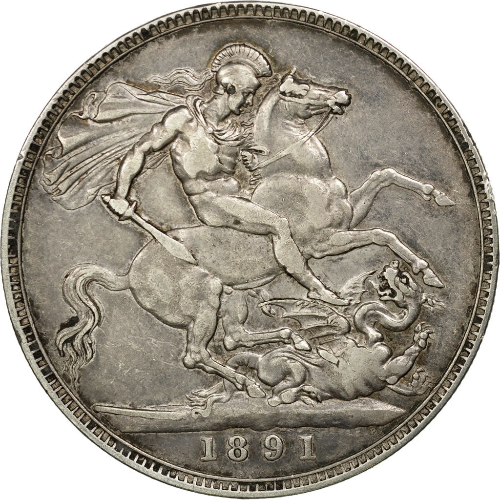 Coin, Great Britain, Victoria, Crown, 1891, EF(40-45), Silver, KM:765