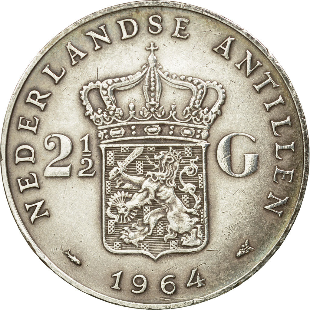 Munten, Nederlandse Antillen, Juliana, 2-1/2 Gulden, 1964, PR, Zilver, KM:7