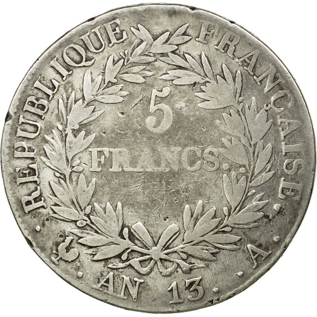 Moneta, Francia, Napoléon I, 5 Francs, 1805, Paris, MB, Argento, KM:662.1