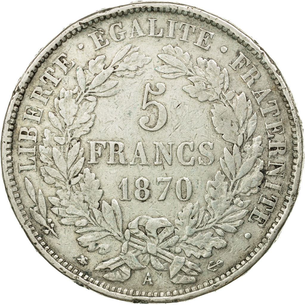 Coin, France, Cérès, 5 Francs, 1870, Paris, EF(40-45), Silver, KM:819
