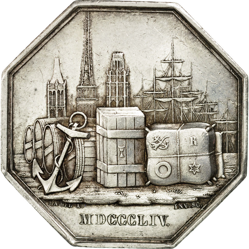 France, Token, Comptoir d'Escompte de Rouen, 1854, Hamel, AU(55-58), Silver