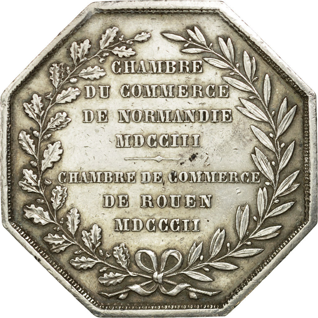 France, Token, Chambre de Commerce de Rouen, 1802, Lecomte, AU(55-58), Silver