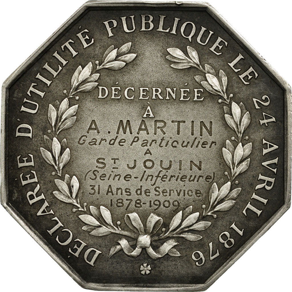 France, Token, Lutte contre le braconnage, 1909, MS(60-62), Silver