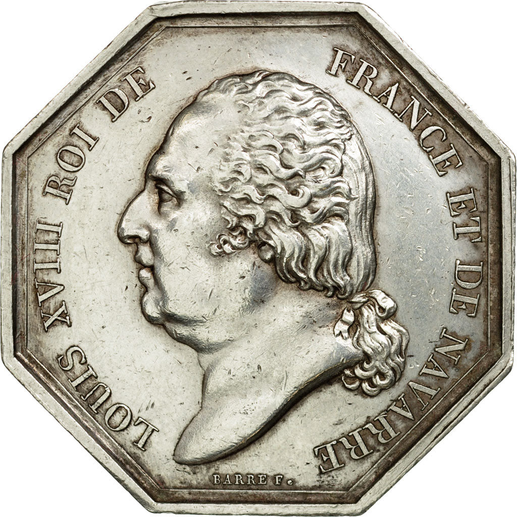 France, Token, Louis XVIII, Tribunal de Paris, 1823, Barre, AU(55-58), Silver