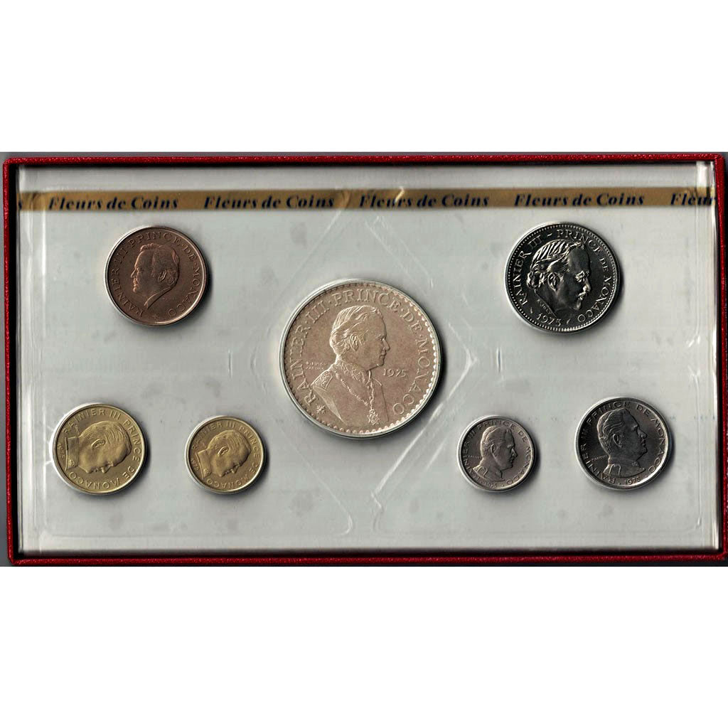 Coin, Monaco, Set, 1975, MS(65-70), Cupro-nickel Aluminium