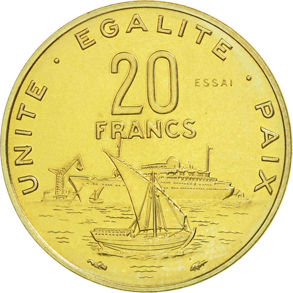 Coin, Djibouti, 20 Francs, 1977, Paris, ESSAI, MS(65-70), Aluminum-Bronze, KM:E5