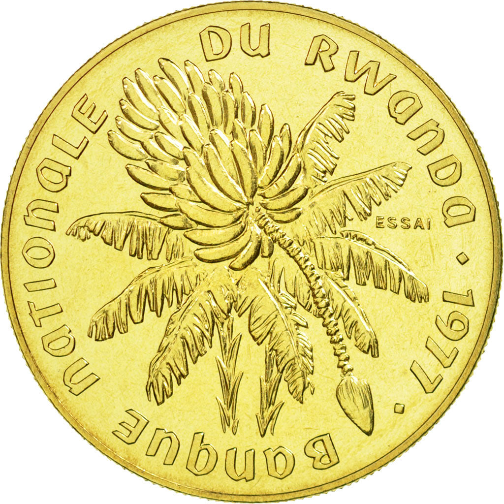 Coin, Rwanda, 20 Francs, 1977, Paris, ESSAI, MS(65-70), Brass, KM:E6