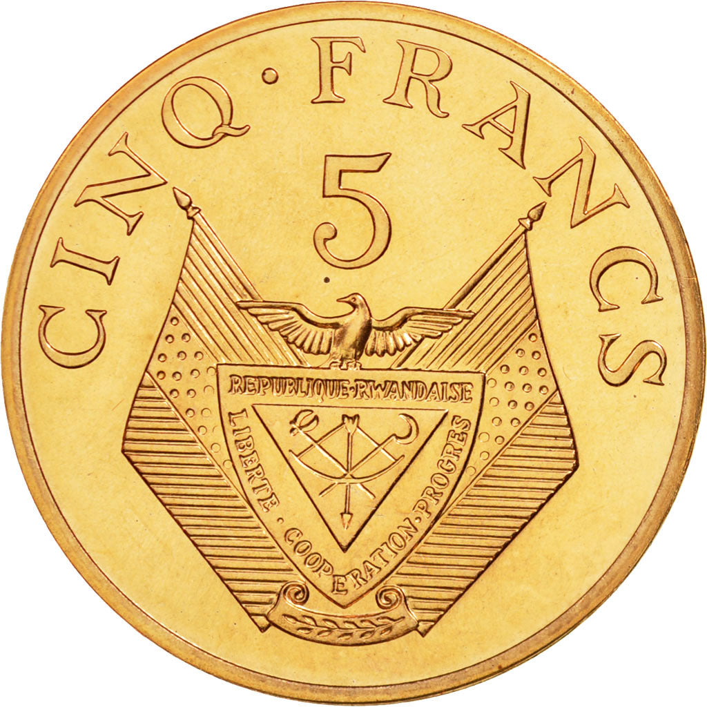 Moneta, Ruanda, 5 Francs, 1977, Paris, PRÓBA, MS(65-70), Bronze, KM:E5