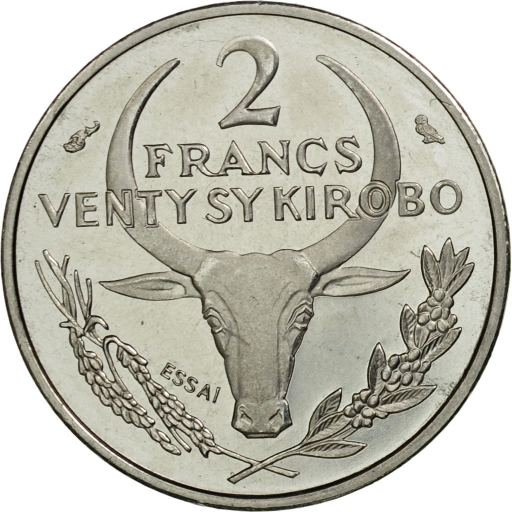 Coin, Madagascar, 2 Francs, 1965, Paris, ESSAI, MS(65-70), Stainless Steel