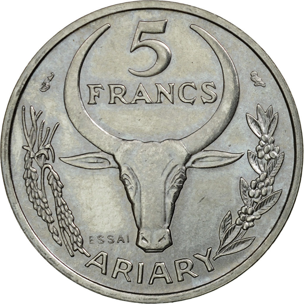 Moneda, Madagascar, 5 Francs, 1966, Paris, ESSAI, FDC, Acero inoxidable, KM:E8