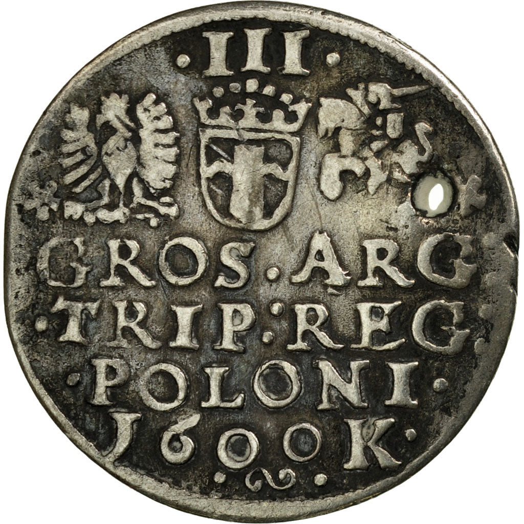 Moneda, Polonia, Sigismund III, 3 Groschen, 1600, Warsaw, MBC, Plata, KM:6