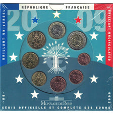 FRANCE, Set, 1 Cent to 2 Euro, 2009, MS(65-70)