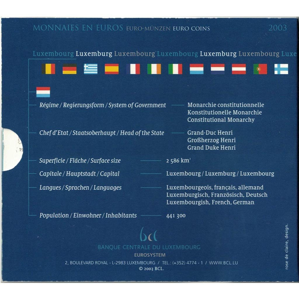 Luxembourg, Euro Set of 8 coins, 2003