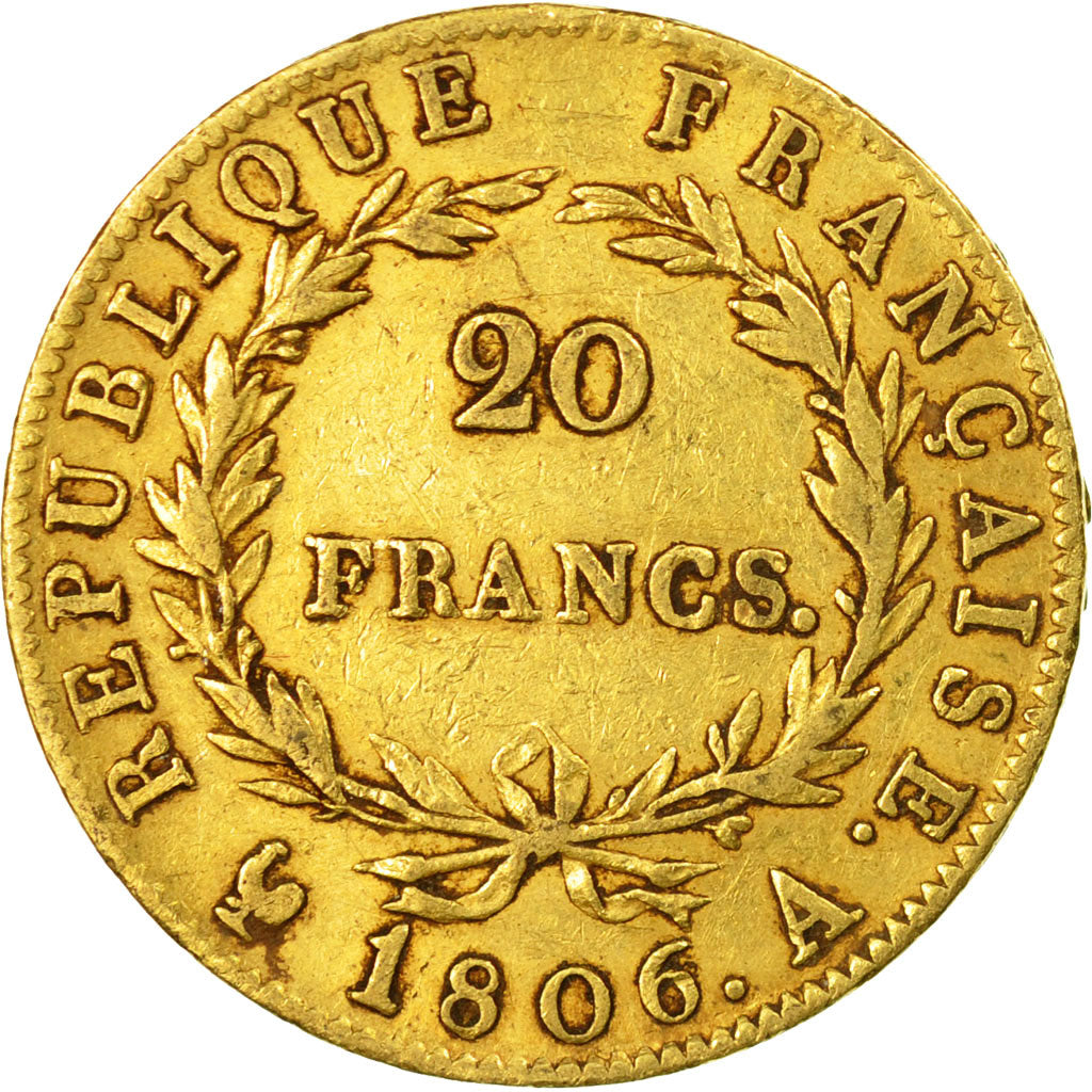 Moneta, Francia, Napoléon I, 20 Francs, 1806, Paris, BB, Oro, KM:663.1