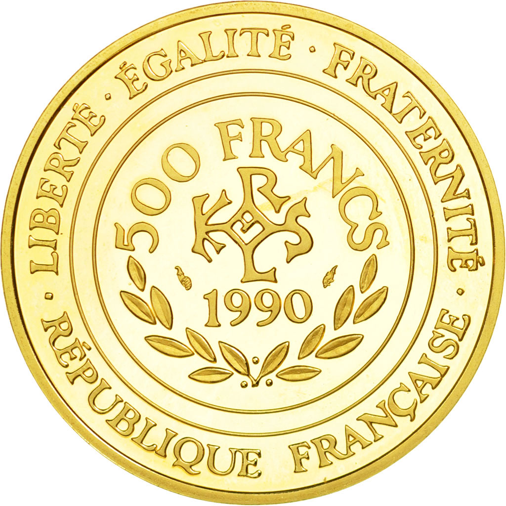 Münze, Frankreich, Charlemagne, 500 Francs-70 Ecus, 1990, STGL, Gold, KM:990