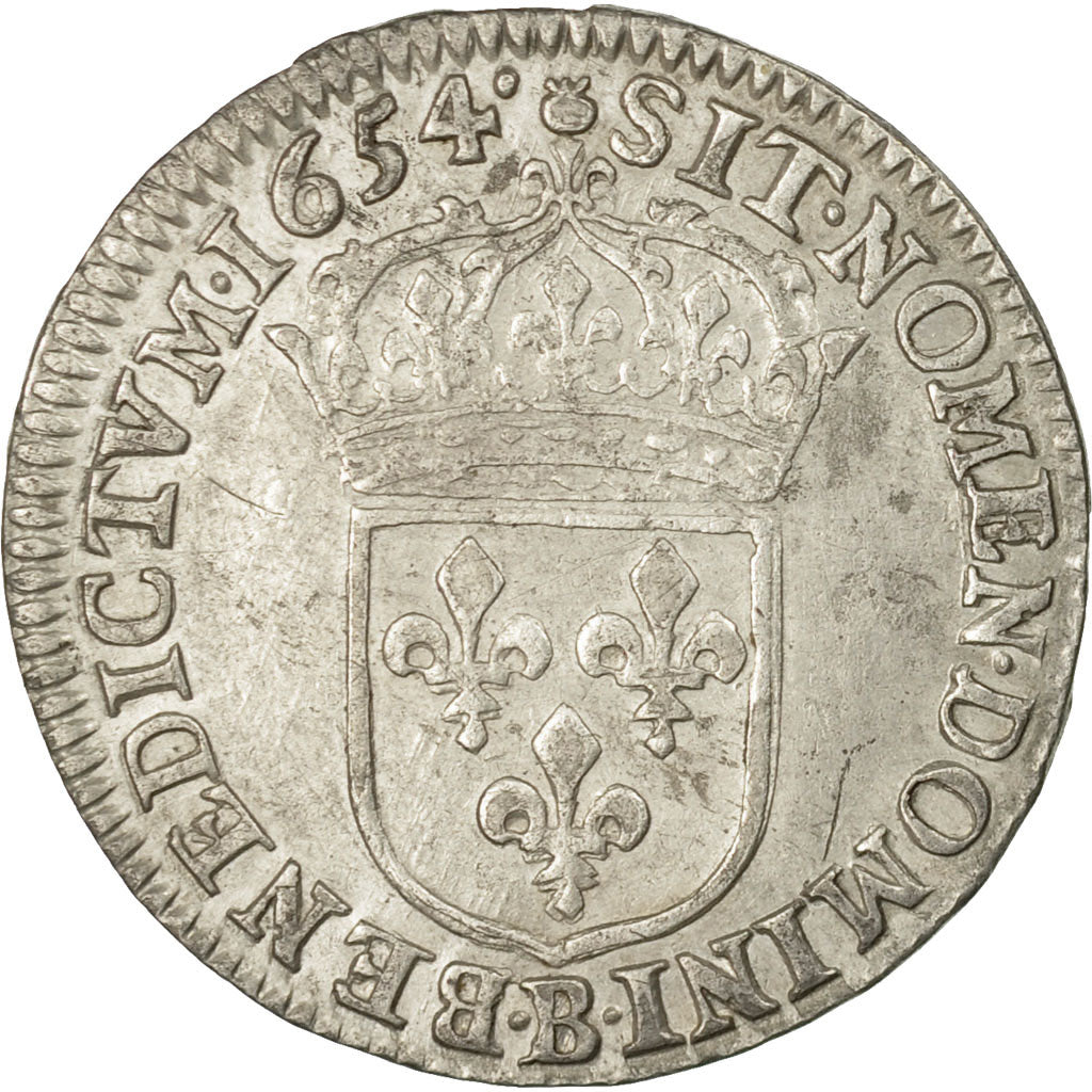 Monnaie, France, Louis XIV, 1/12 Écu à la mèche longue, 1654, Rouen, Argent