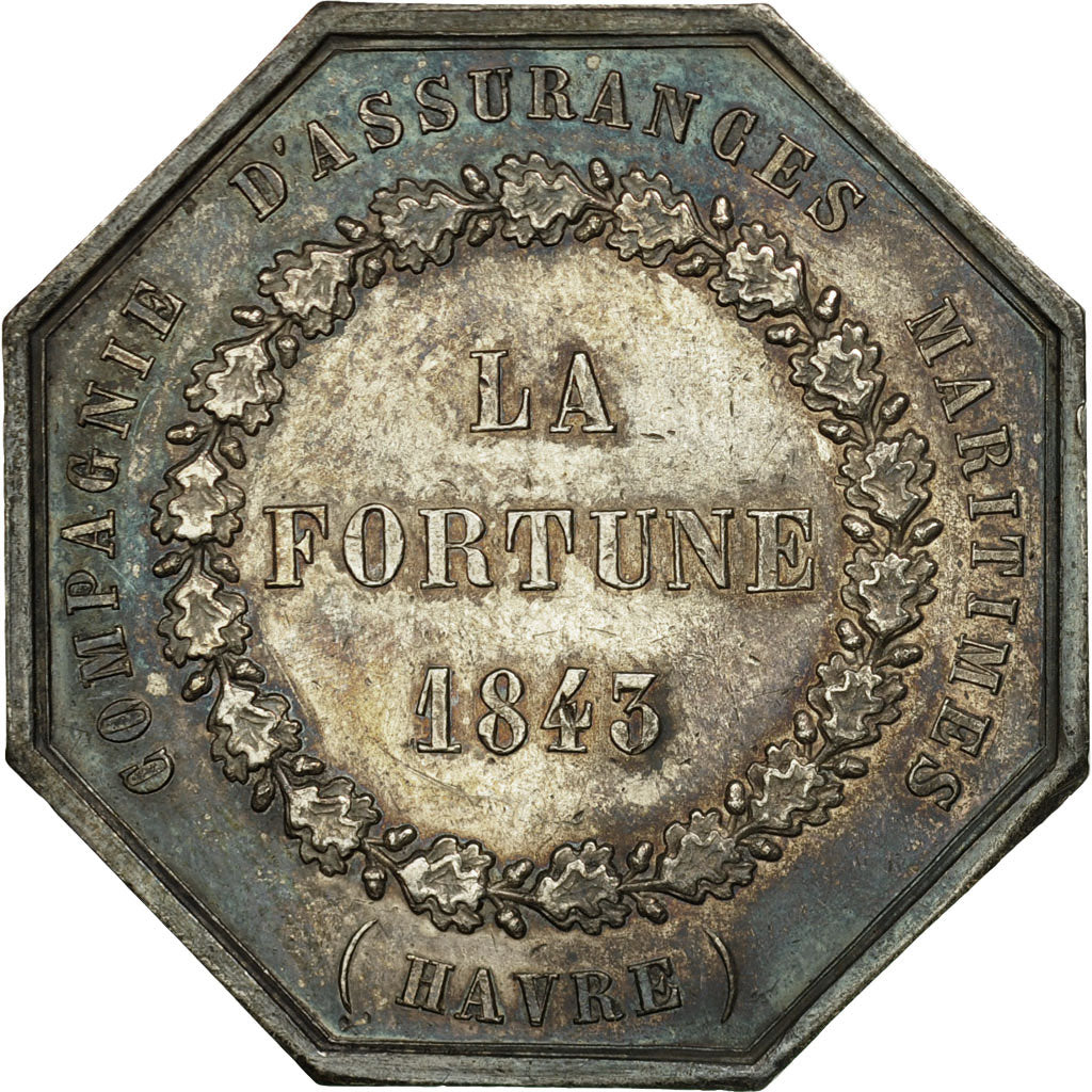 France, Token, Le Havre, Assurances la Fortune, 1843, Caqué, MS(60-62), Silver