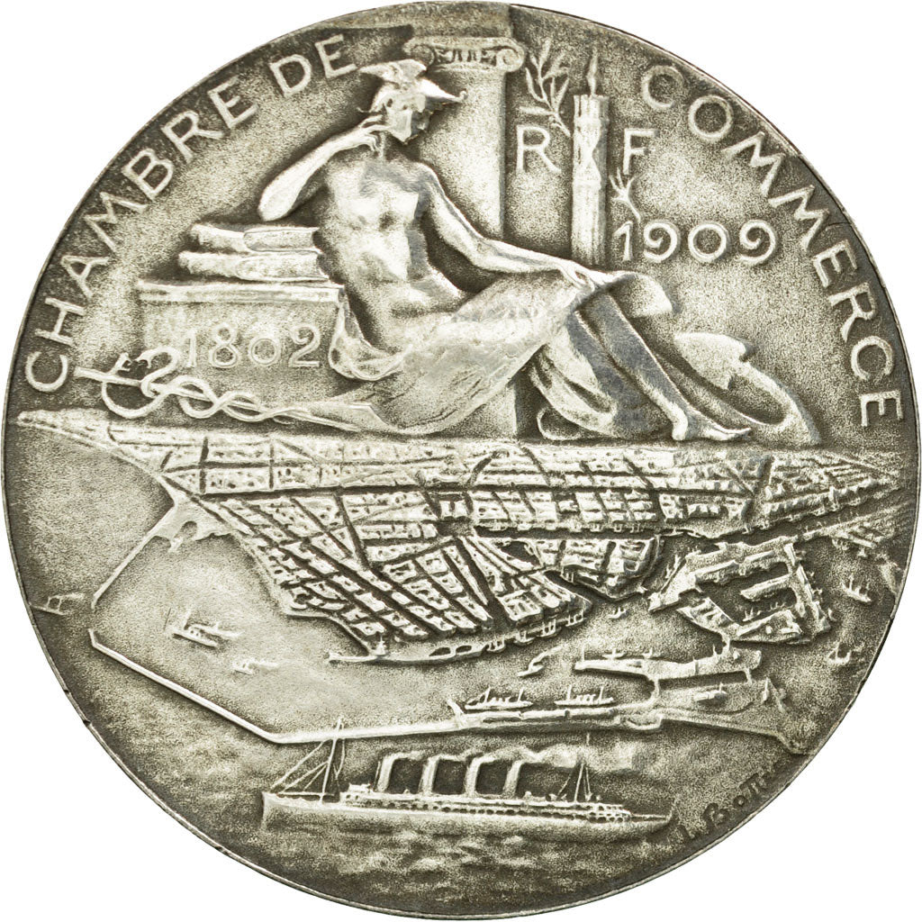 France, Token, Chambre de Commerce du Havre, 1909, Bottée, AU(50-53), Silver