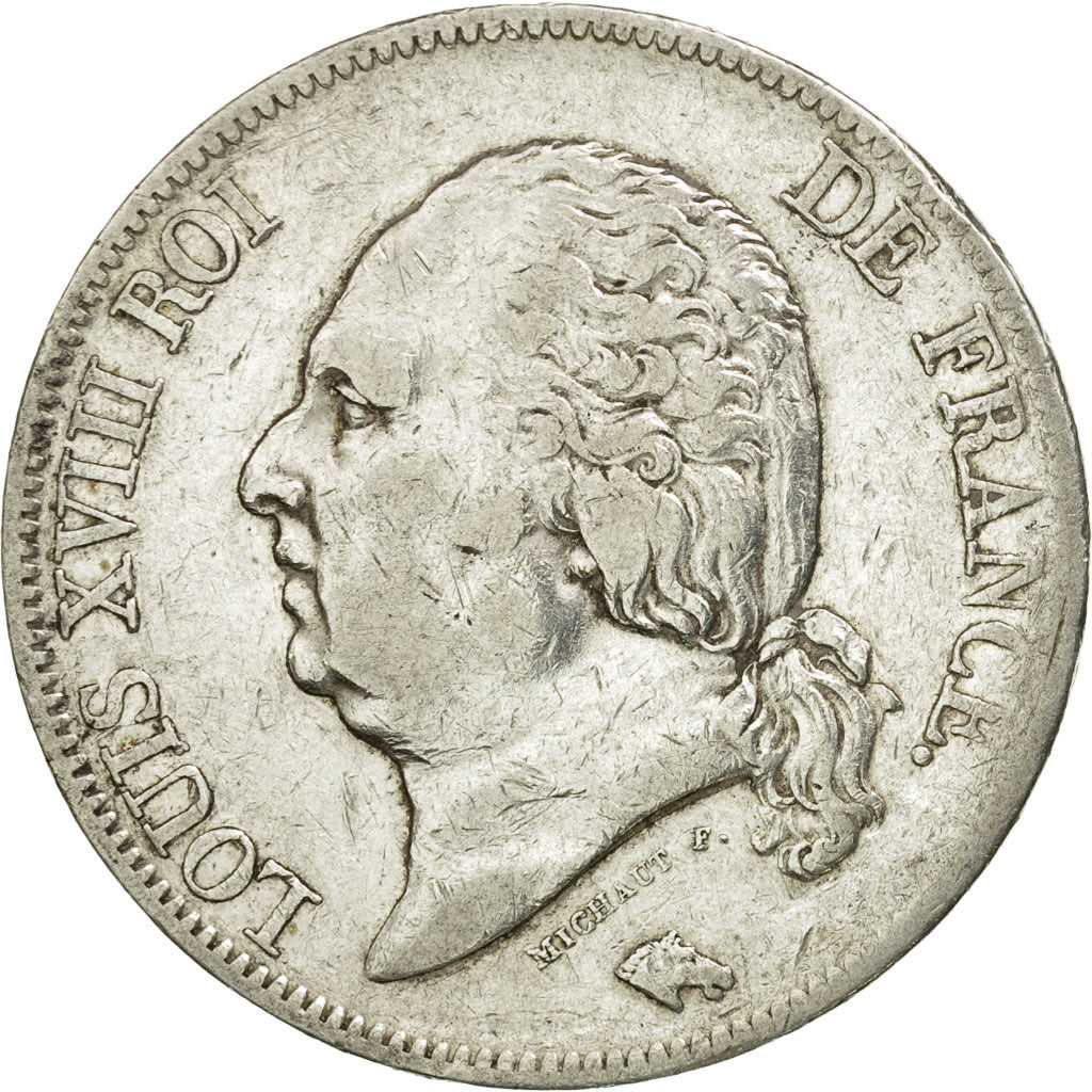 Coin, France, Louis XVIII, 5 Francs, 1821, Paris, EF(40-45), Silver