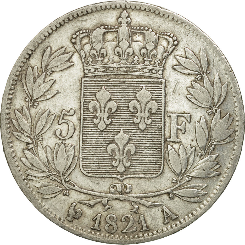 Coin, France, Louis XVIII, 5 Francs, 1821, Paris, EF(40-45), Silver