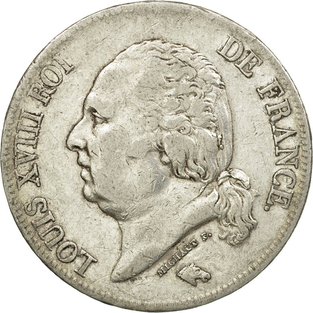 Coin, France, Louis XVIII, 5 Francs, 1824, Paris, EF(40-45), Silver