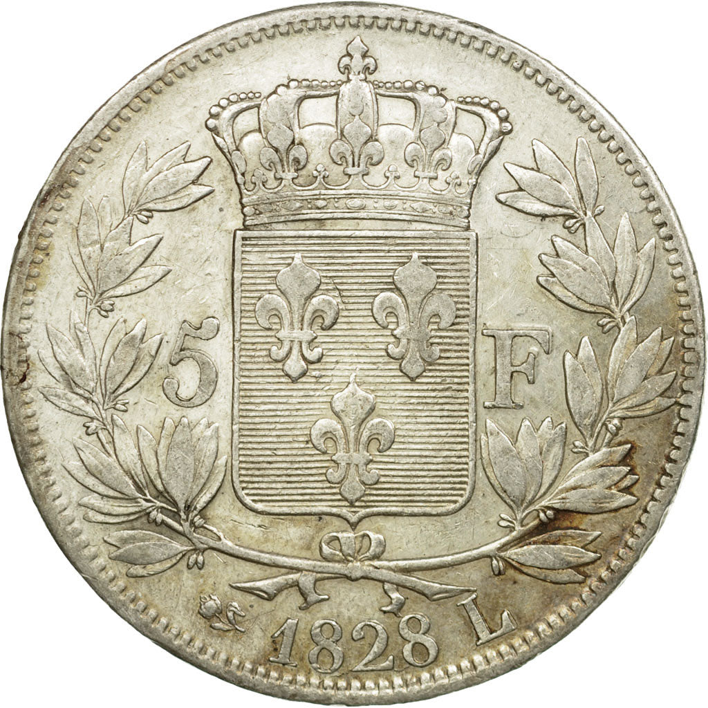Münze, Frankreich, Charles X, 5 Francs, 1828, Bayonne, SS, Silber, KM:728.8