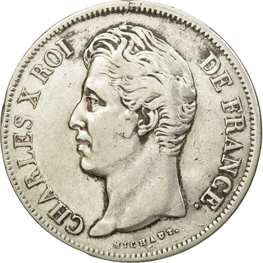 Moneta, Francia, Charles X, 5 Francs, 1830, Marseille, MB+, Argento, KM:728.10