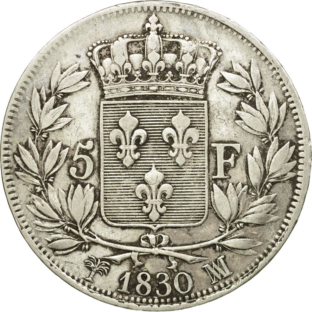 Moneta, Francia, Charles X, 5 Francs, 1830, Marseille, MB+, Argento, KM:728.10