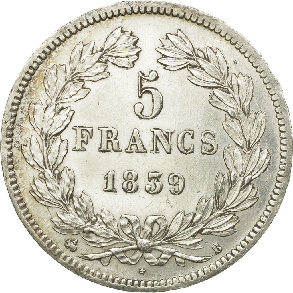 Coin, France, Louis-Philippe, 5 Francs, 1839, Rouen, AU(55-58), Silver