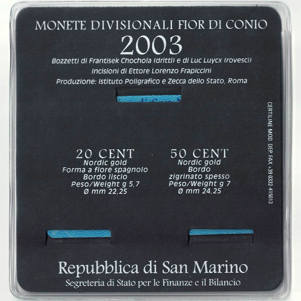 San Marino, Coin card 20 & 50 Euro Cents, 2003