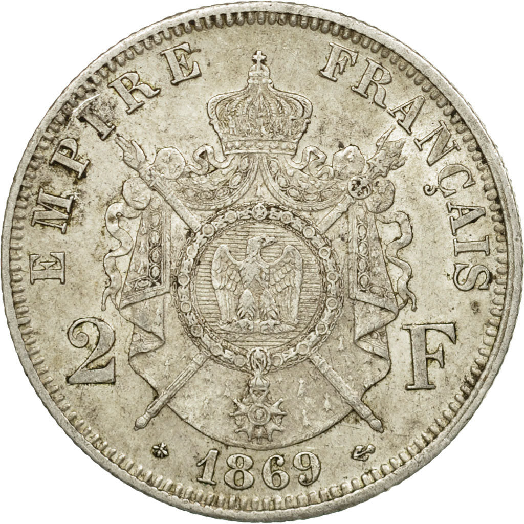 Coin, France, Napoleon III, 2 Francs, 1869, Paris, AU(50-53), Silver