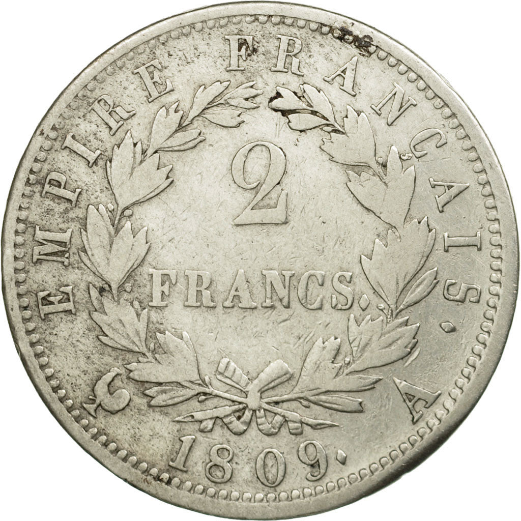 Moneta, Francia, Napoléon I, 2 Francs, 1809, Paris, MB, Argento, KM:693.1