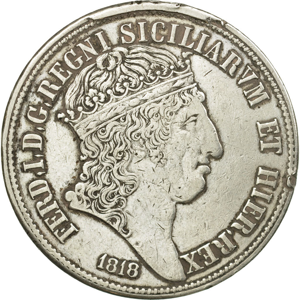 Coin, ITALIAN STATES, NAPLES, Ferdinando I, 120 Grana, 1818, EF(40-45), Silver