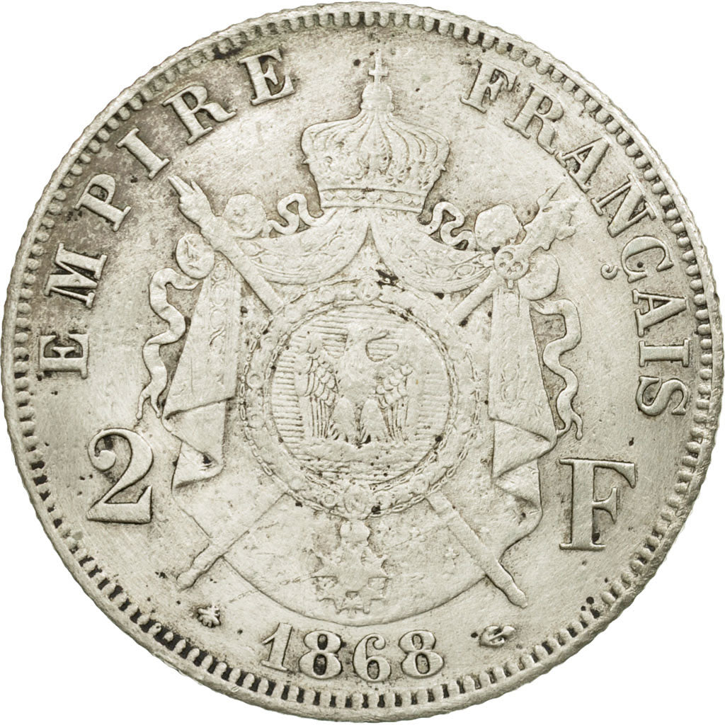 Coin, France, Napoleon III, 2 Francs, 1868, Paris, AU(55-58), Silver